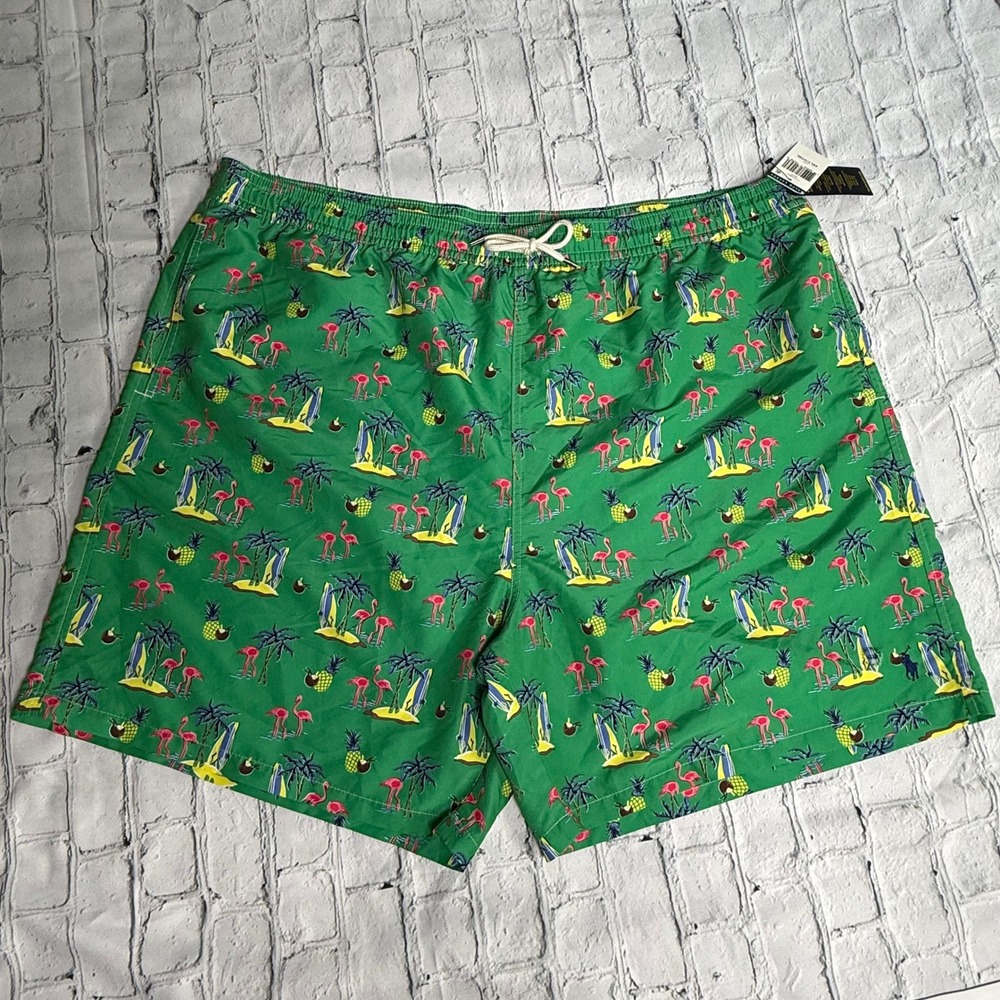 Polo Ralph Lauren Swim Trunks XXL Green Flamingo Tropical Palm Tree Surf Shorts